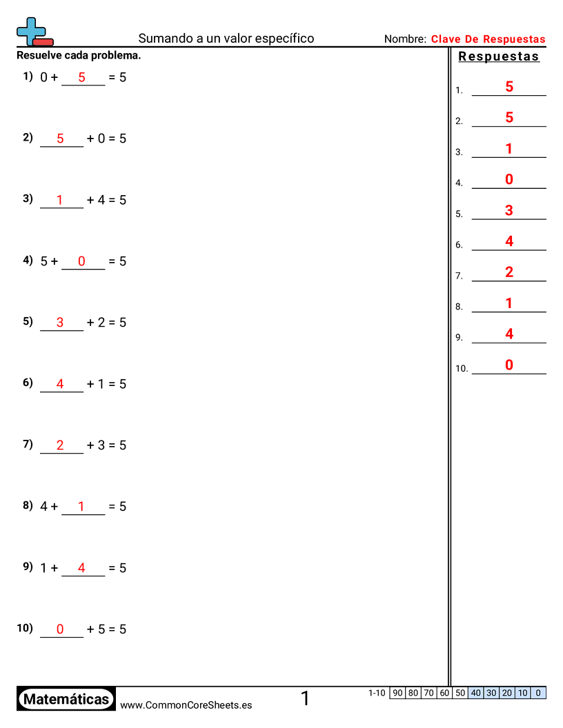 Ejercicios de sumas - sumar-a-un-valor-especifico worksheet
