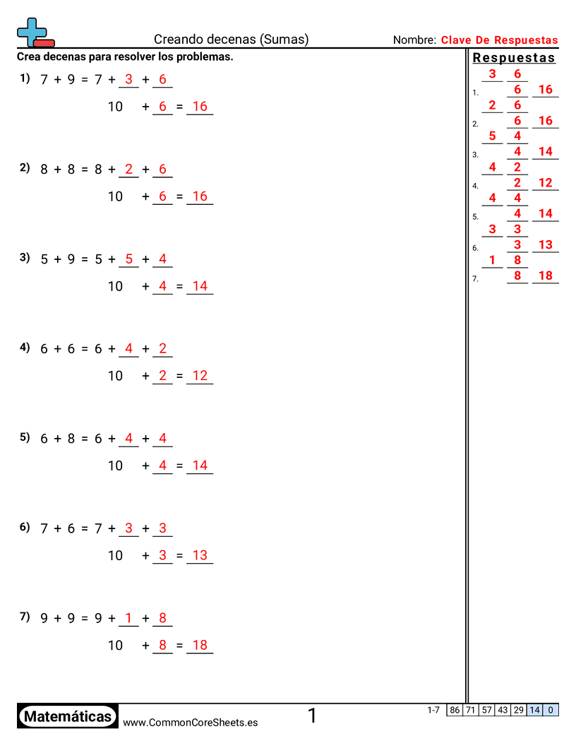 Ejercicios de sumas - formar-decenas worksheet