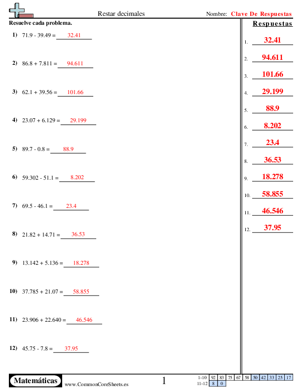  - sumando-y-restando-decimales-horizontal worksheet