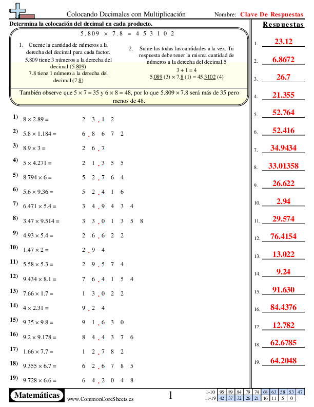  - la-colocacion-de-decimales worksheet