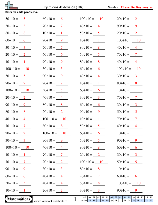  - 10s worksheet