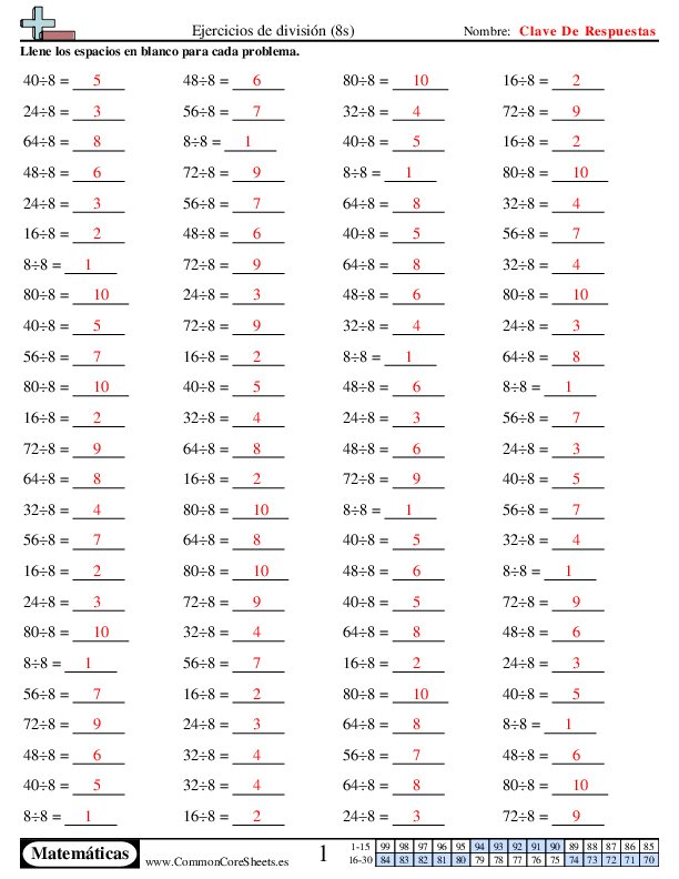  - 8s worksheet