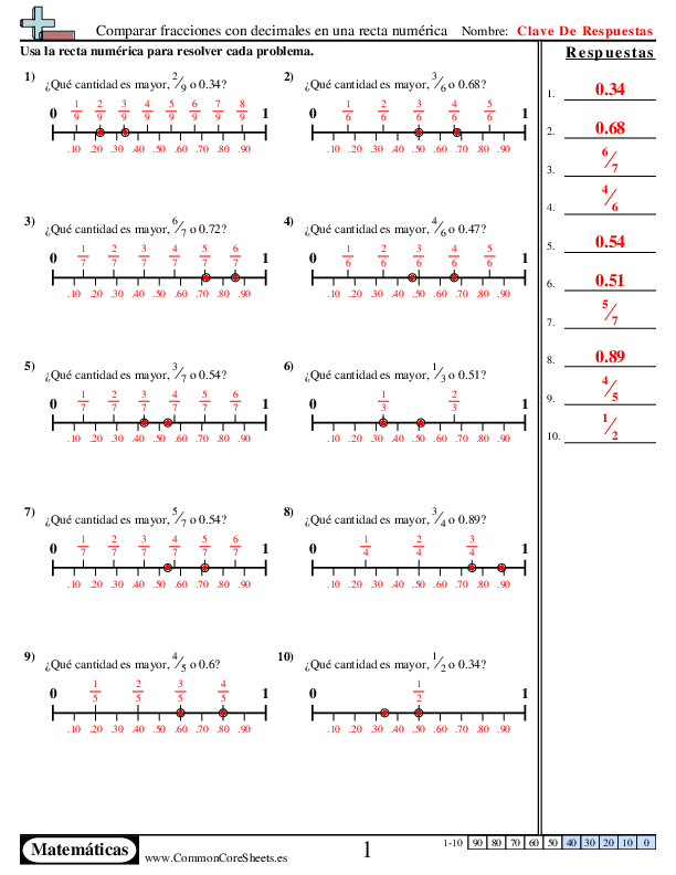  - comparar-fracciones-con-decimales-en-una-recta-numerica worksheet