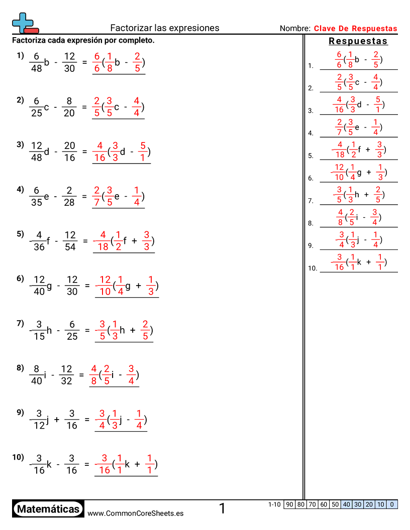Ejercicios de álgebra - factorizar-expresiones worksheet