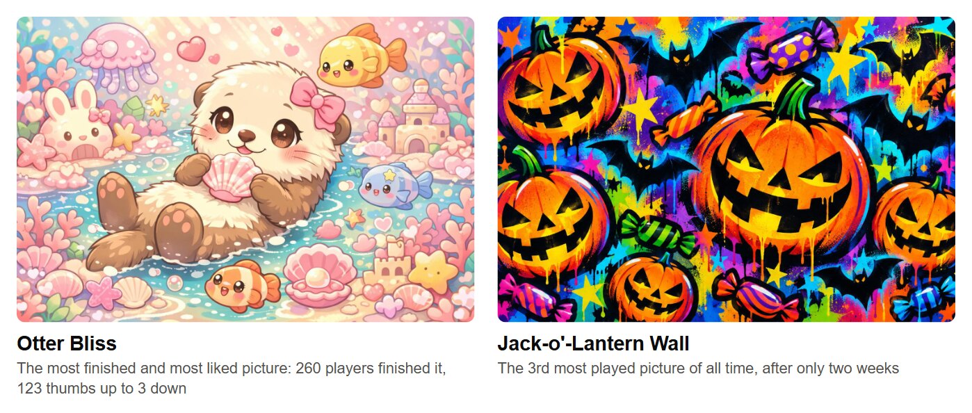 the two most popular jigsaw pictures, Otter Bliss and Jack-o'-Lantern Wall