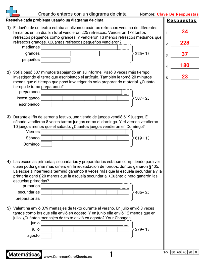 5th Grade Multiplying Fractions Worksheets - Crear enteros con diagrama de cinta worksheet