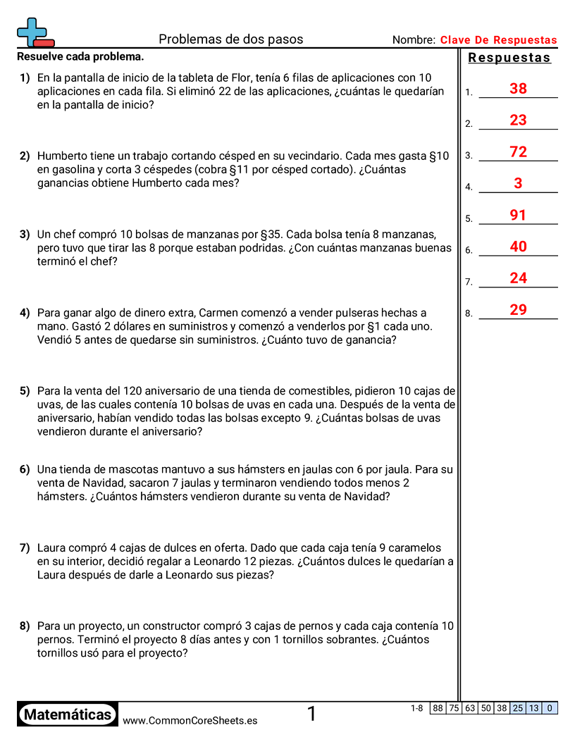 4th Grade Ejercicios  de problemas multipasos - Problemas de dos pasos (multiplicar y luego restar) worksheet