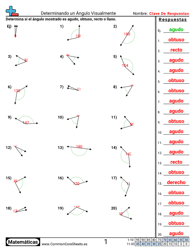 Ejercicios de ángulos - Determinar visualmente worksheet