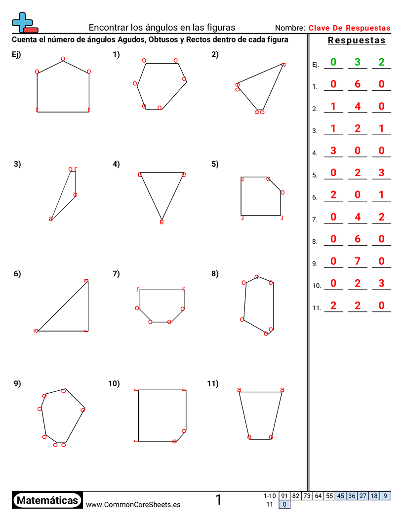 Ejercicios de ángulos - Determinar ángulos en figuras worksheet