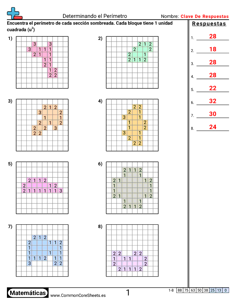 3rd Grade Ejercicios  área y perímetro - Perímetro con bloques worksheet