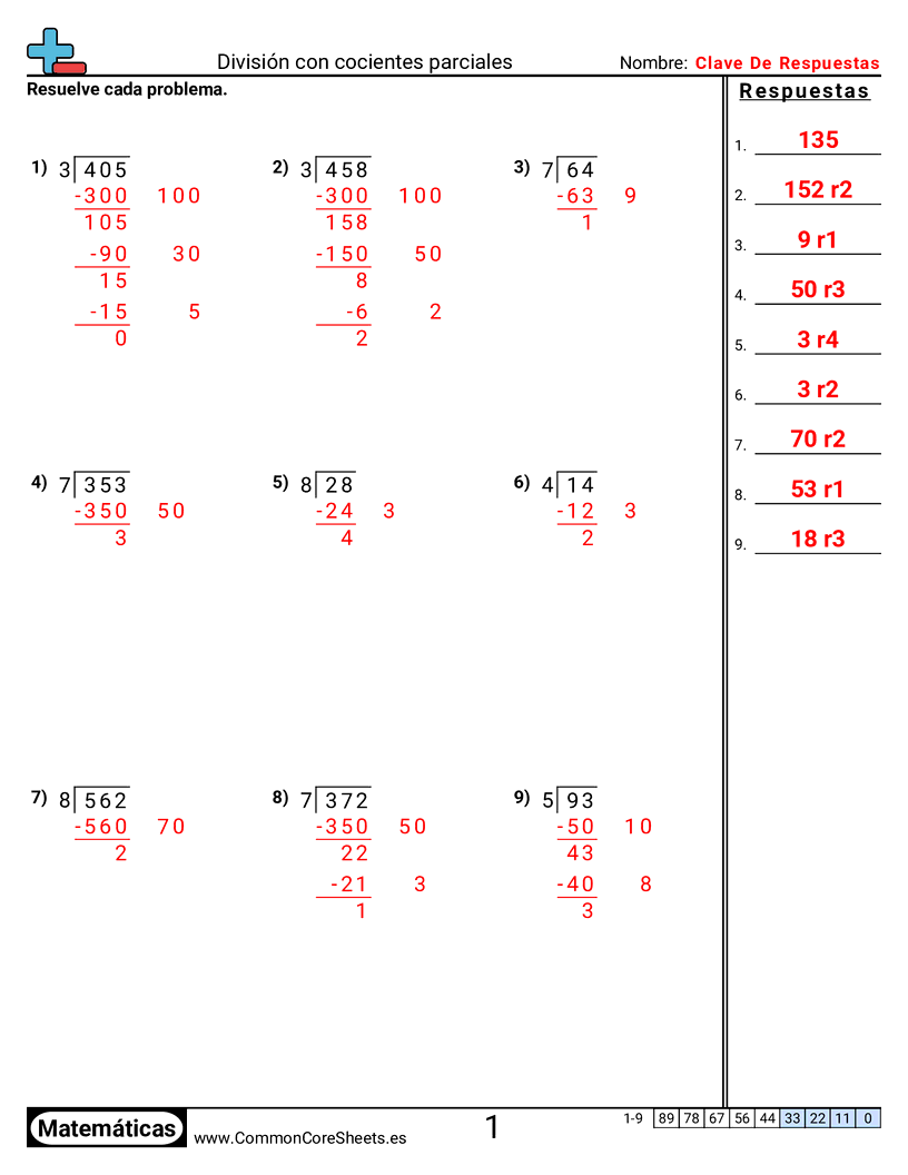Ejercicios  de división - division-con-cocientes-parciales worksheet