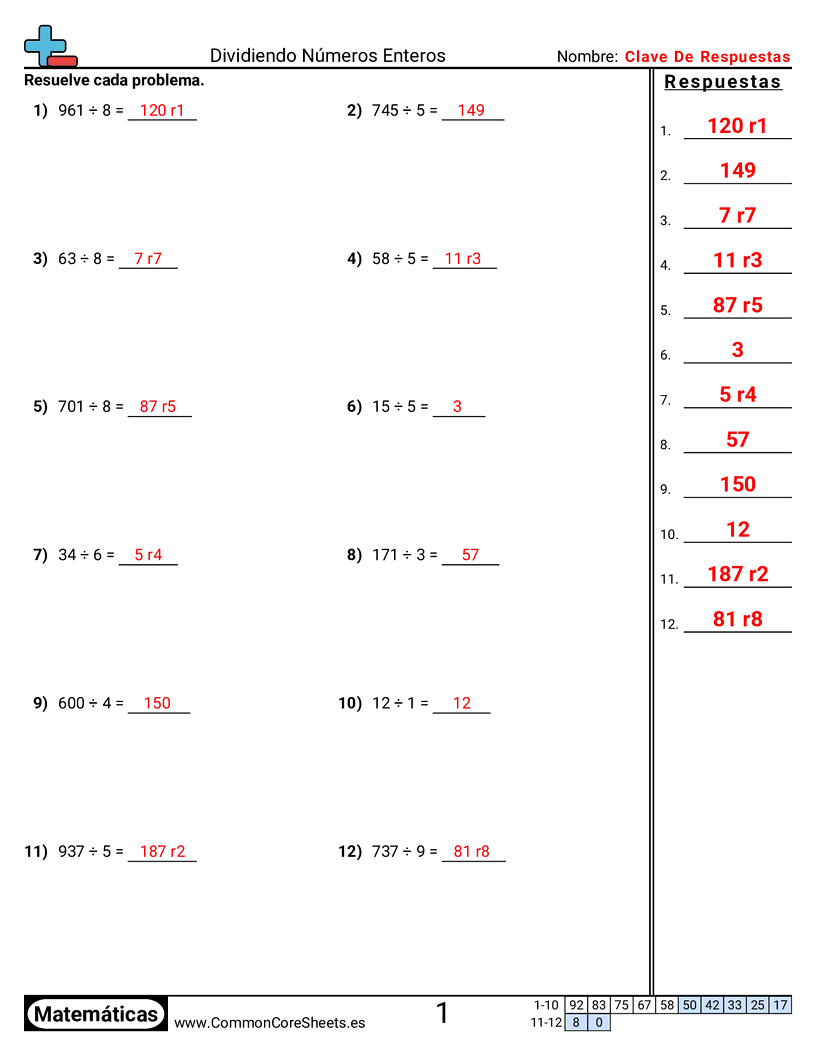 Ejercicios  de división - division-horizontal worksheet