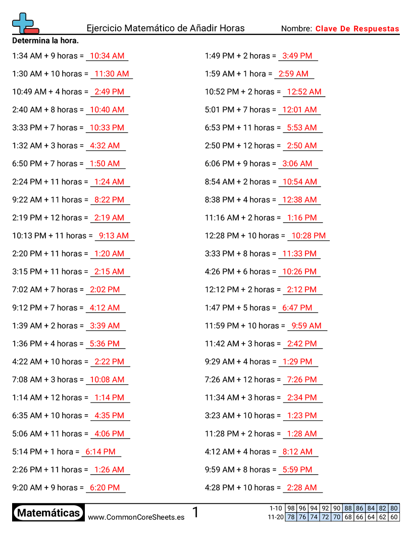 Ejercicios  de ejercicios de matemáticas - sumar-horas worksheet