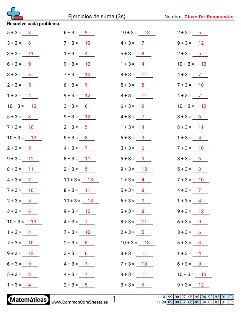 Ejercicios  de ejercicios de matemáticas - 3-tablas-horizontal worksheet