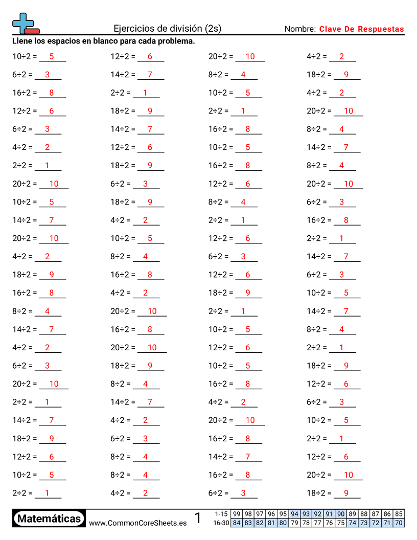 Ejercicios  de división - 2-tablas worksheet