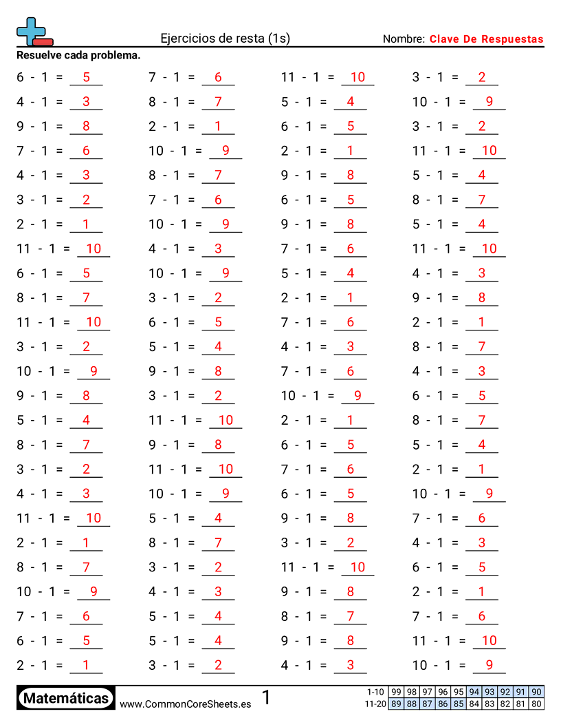 Ejercicios  de ejercicios de matemáticas - 1-tablas-horizontal worksheet
