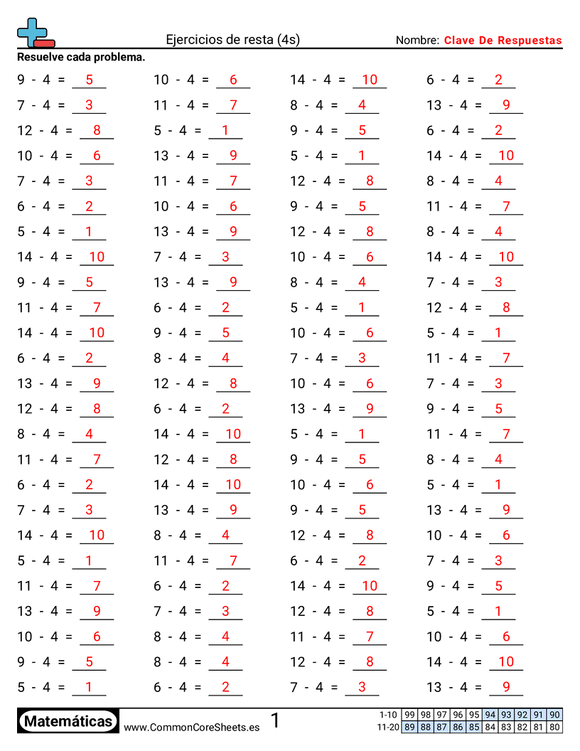 Ejercicios  de ejercicios de matemáticas - 4-tablas-horizontal worksheet