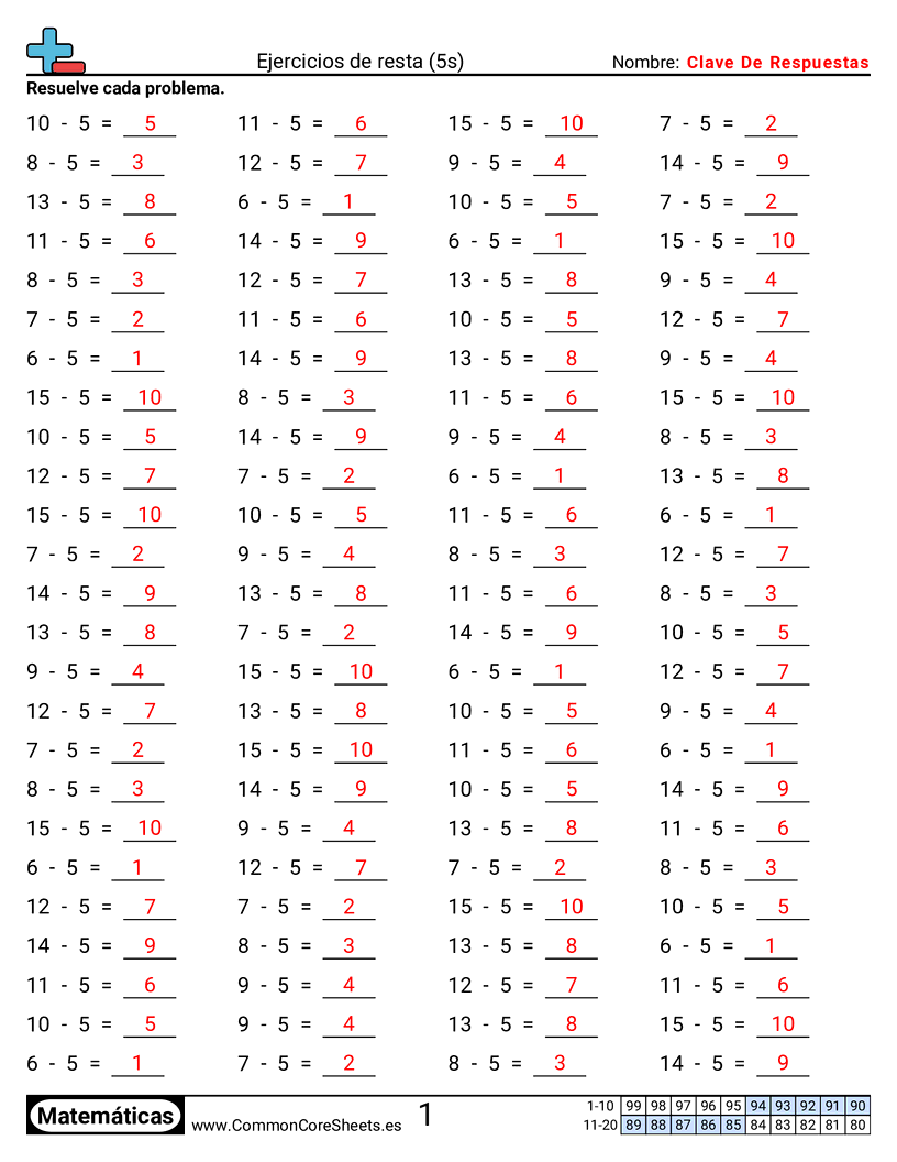 Ejercicios  de ejercicios de matemáticas - 5-tablas-horizontal worksheet