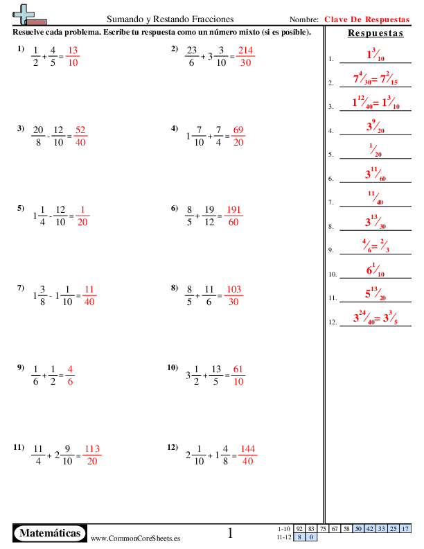  - diferente-denominador worksheet