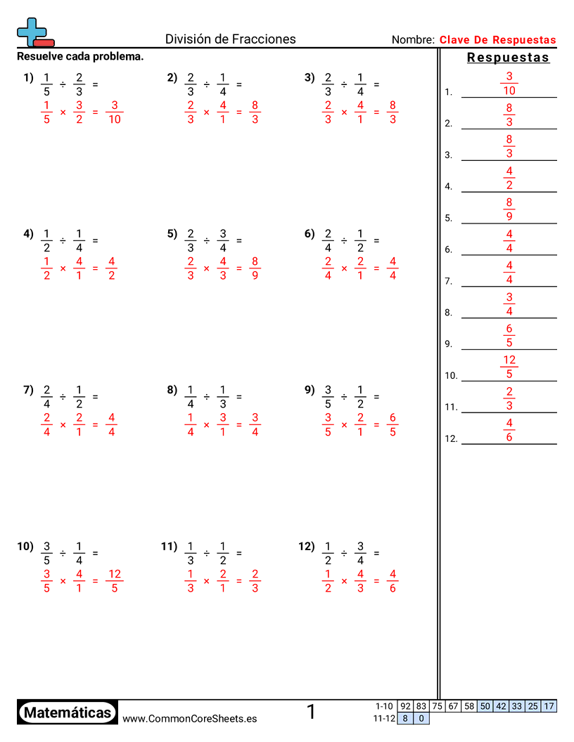 Ejercicios  de fracciones - dividir-fracciones worksheet