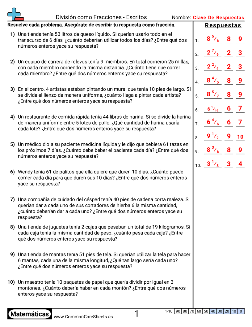 Ejercicios  de fracciones - division-como-fraccion-problemas-de-palabras worksheet