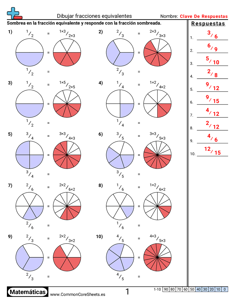 4th Grade Ejercicios  de fracciones - Dibujar fracciones visuales equivalentes worksheet