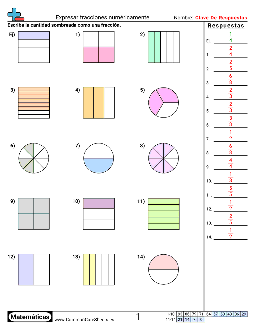 Ejercicios  de fracciones - expresar-fracciones-numericamente worksheet