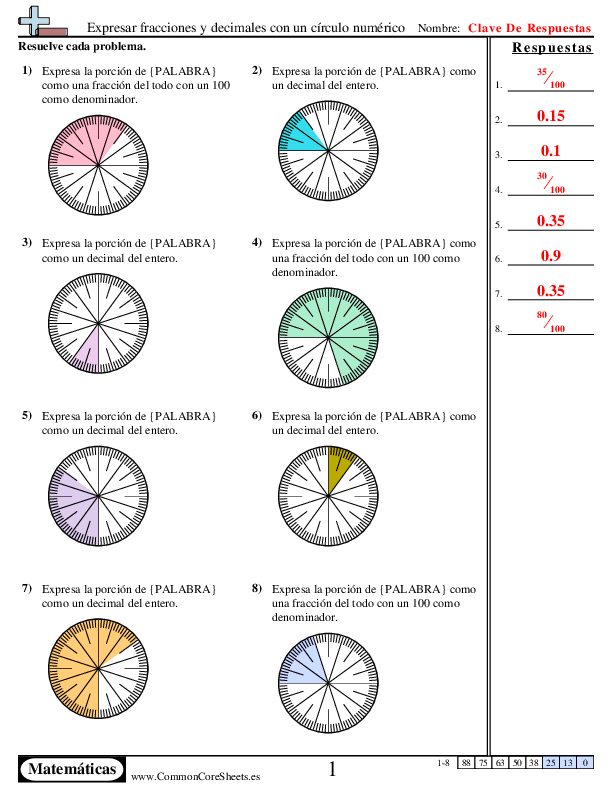  - expresar-fracciones-y-decimales-con-un-circulo-numerico worksheet