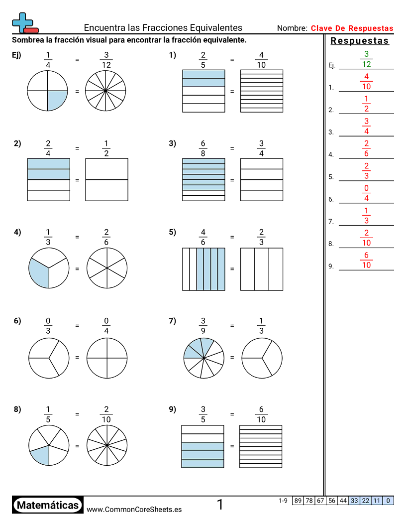 Ejercicios  de fracciones - encontrar-fraccion-equivalente-visual worksheet