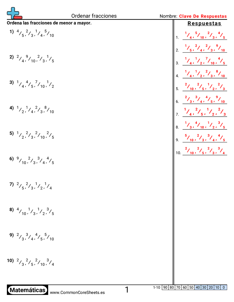 Ejercicios  de fracciones - ordenar-fracciones worksheet