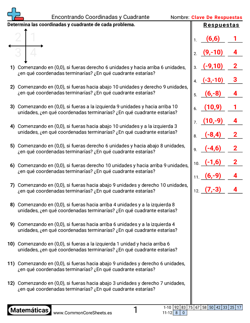 Ejercicios  de cuadriculas - encontrar-coordenadas-y-cuadrante worksheet