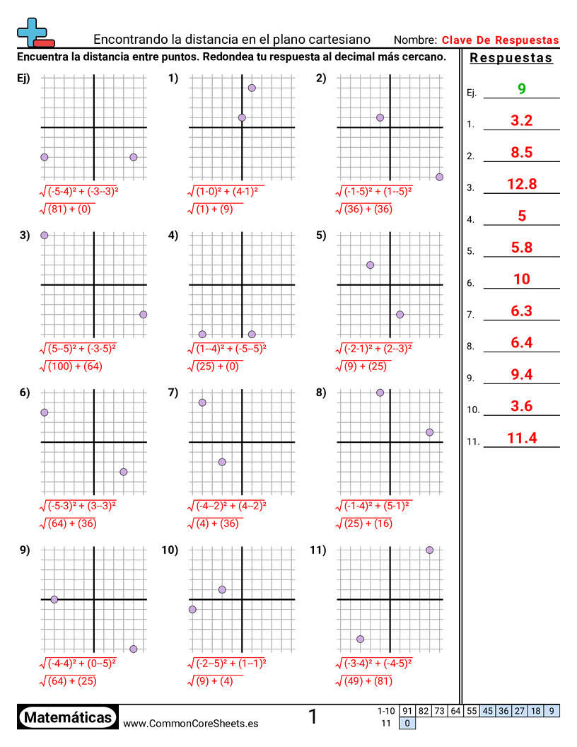 Ejercicios  de cuadriculas - encontrar-la-distancia-diferente-x-y-y worksheet