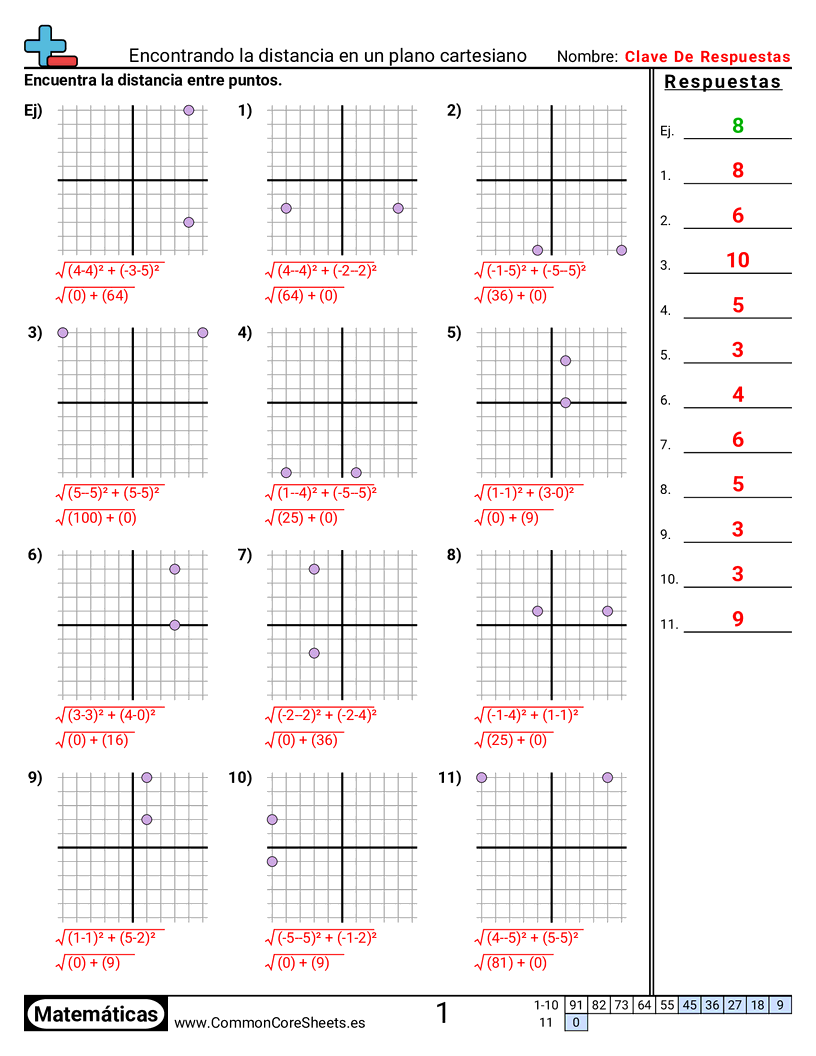 Ejercicios  de cuadriculas - encontrar-distancia-mismo-x-o-y worksheet