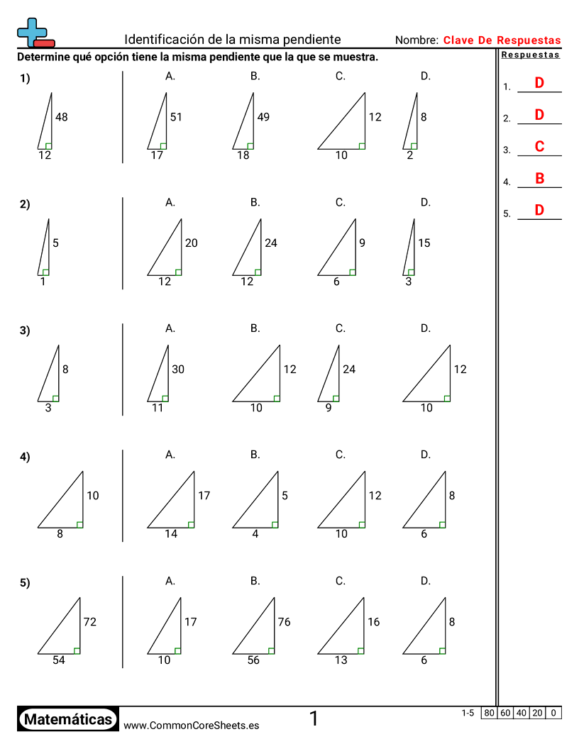 Ejercicios  de cuadriculas - Identificar la misma pendiente worksheet