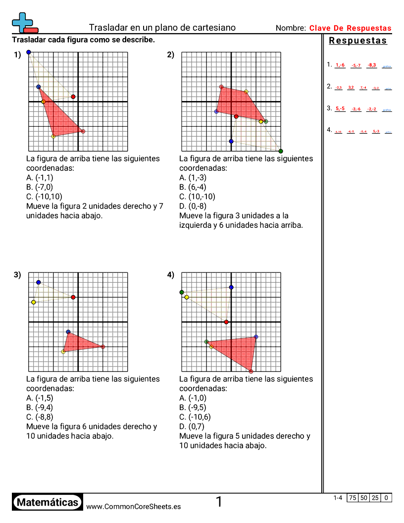Ejercicios  de cuadriculas - trasladar-en-el-plano-de-coordenadas worksheet