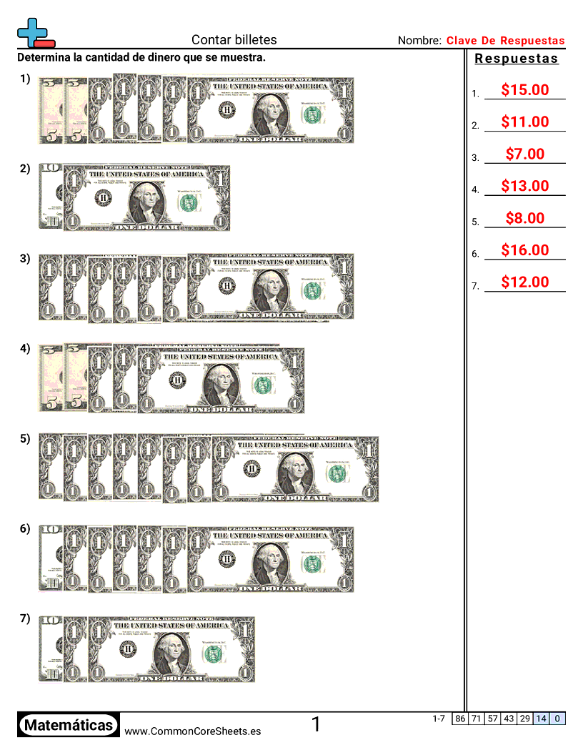 Ejercicios  de dinero  - Contar billetes worksheet