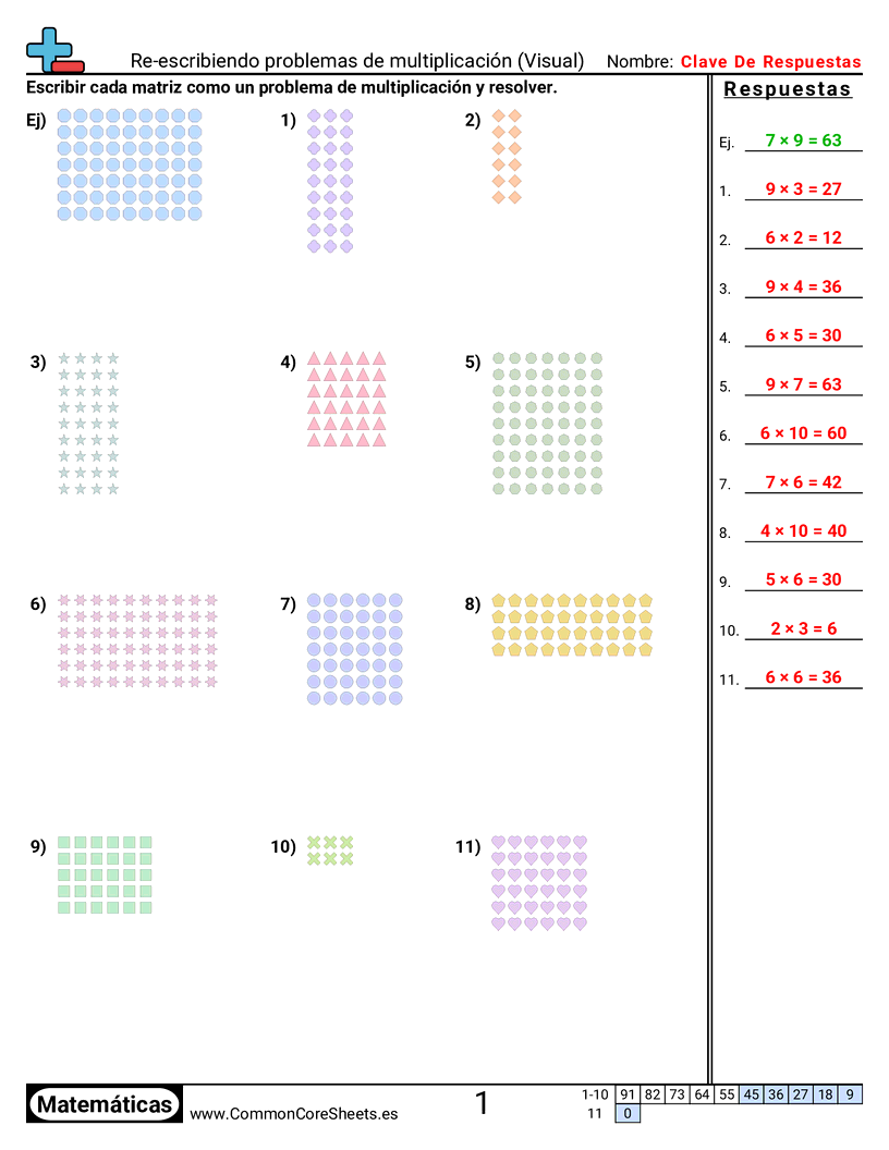 Ejercicios  de multiplicación - Reescribir multiplicación (visual) worksheet