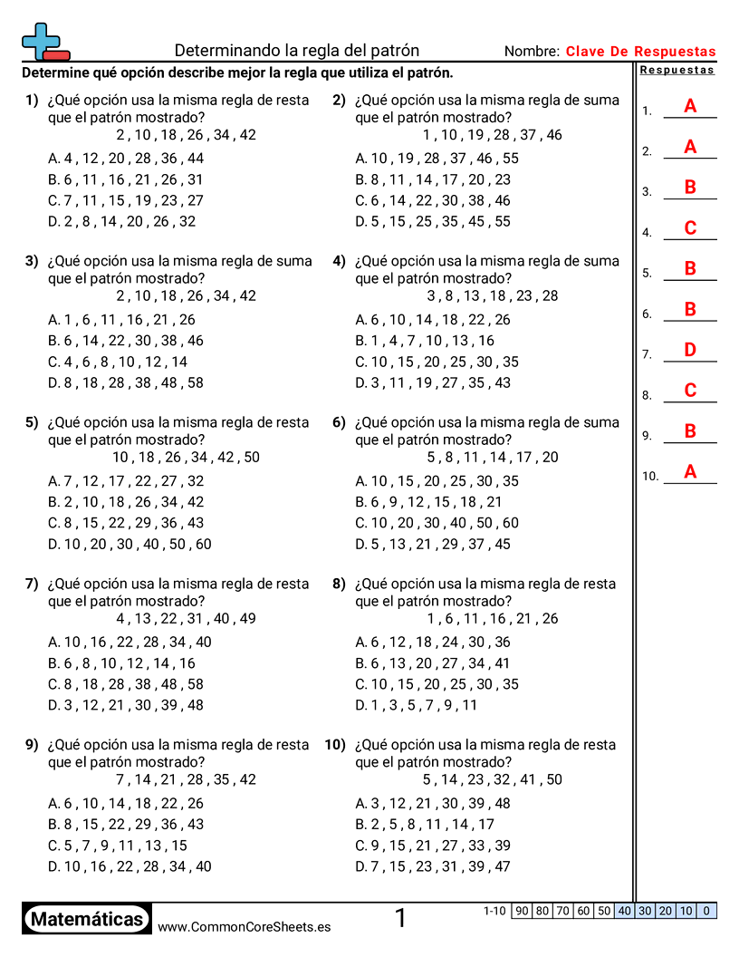 Ejercicios  de patrones y máquinas de función  - encontrar-la-misma-regla-de-patron worksheet