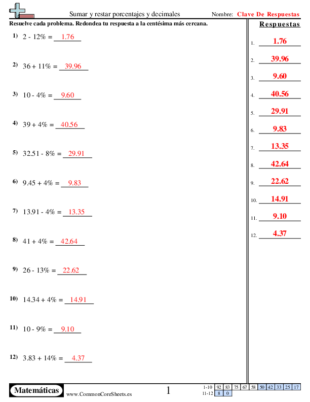  - sumar-y-restar-porcentajes-y-decimales worksheet
