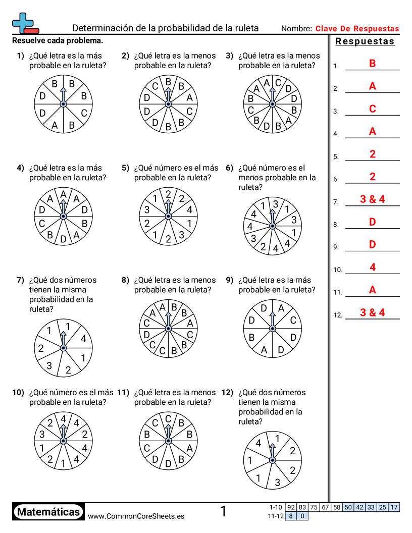 Ejercicios  de probabilidad - determinar-probabilidad-con-ruleta worksheet