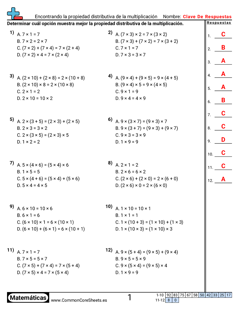 Ejercicios  de propiedades  - Propiedad distributiva worksheet
