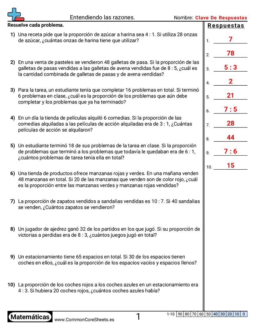 Ejercicios  de relaciones - entender-razones-problemas-de-palabras worksheet