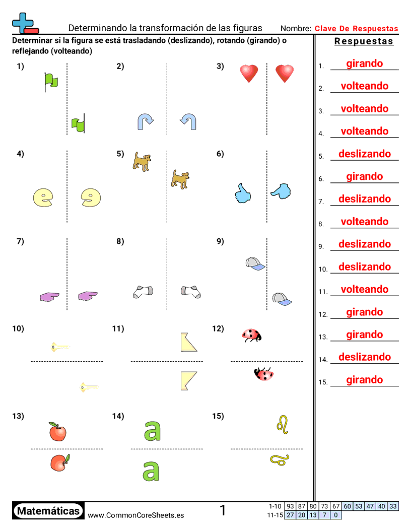 Ejercicios  de formas - Rotar, reflejar y trasladar worksheet