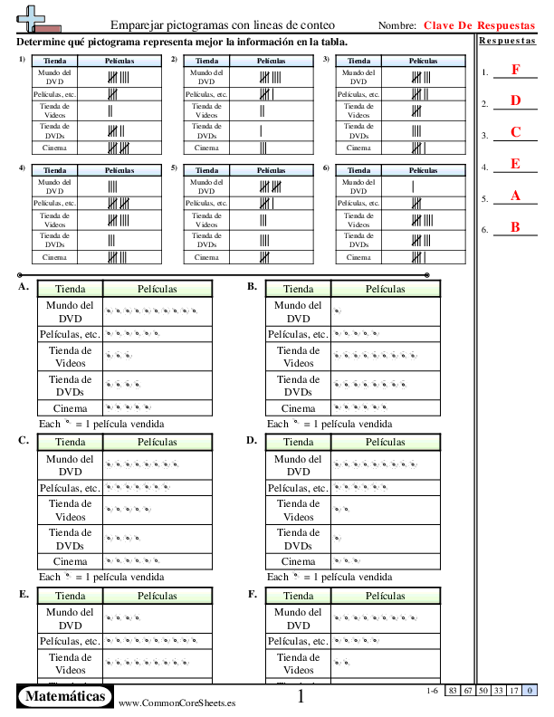  - emparejar-pictogramas-con-lineas-de-conteo worksheet
