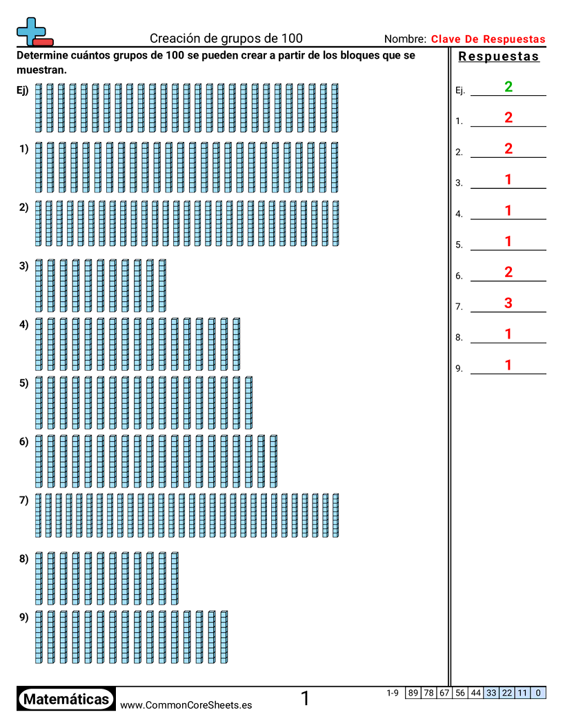 2nd Grade Ejercicios  de valor y valor posicional - Crear grupos de 100 worksheet