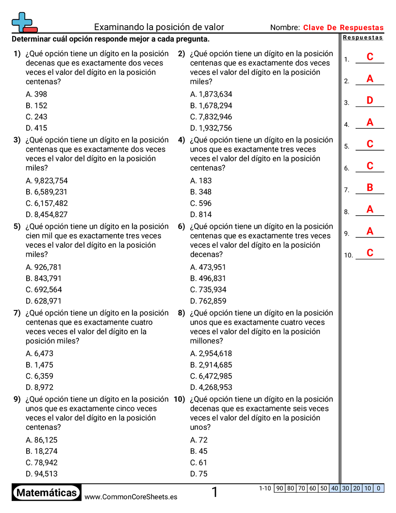 valor posicional Worksheets - Examinar el valor posicional worksheet